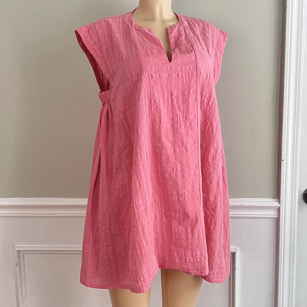 Free People Tunic Top Women XS Pink Textured Babydoll Mini Dress Boho Sleeveless